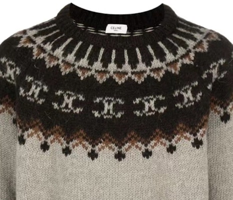 CELINE FW23 Patterned Color-Block Crewneck Sweater Brown Long Sleeve. 2AD6W874P-08GR Cheap CELINE FW23 Patterned Color-Block Crewneck Sweater Brown Long Sleeve. 2AD6W874P-08GR