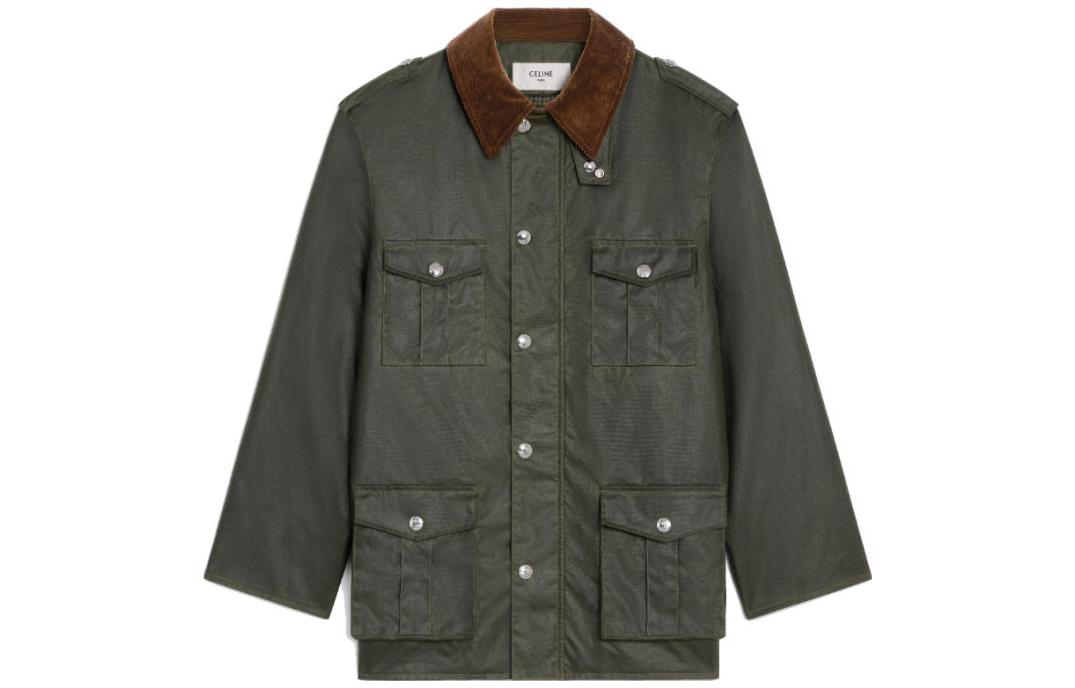 Celine FW23 Solid Flap Pocket Shoulder Strap Jacket Deep Khaki Male 2W993129P-02ZK