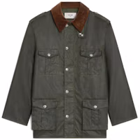 Celine FW23 Solid Flap Pocket Shoulder Strap Jacket Deep Khaki Male 2W993129P-02ZK Celine FW23 Solid Flap Pocket Shoulder Strap Jacket Deep Khaki Male 2W993129P-02ZK
