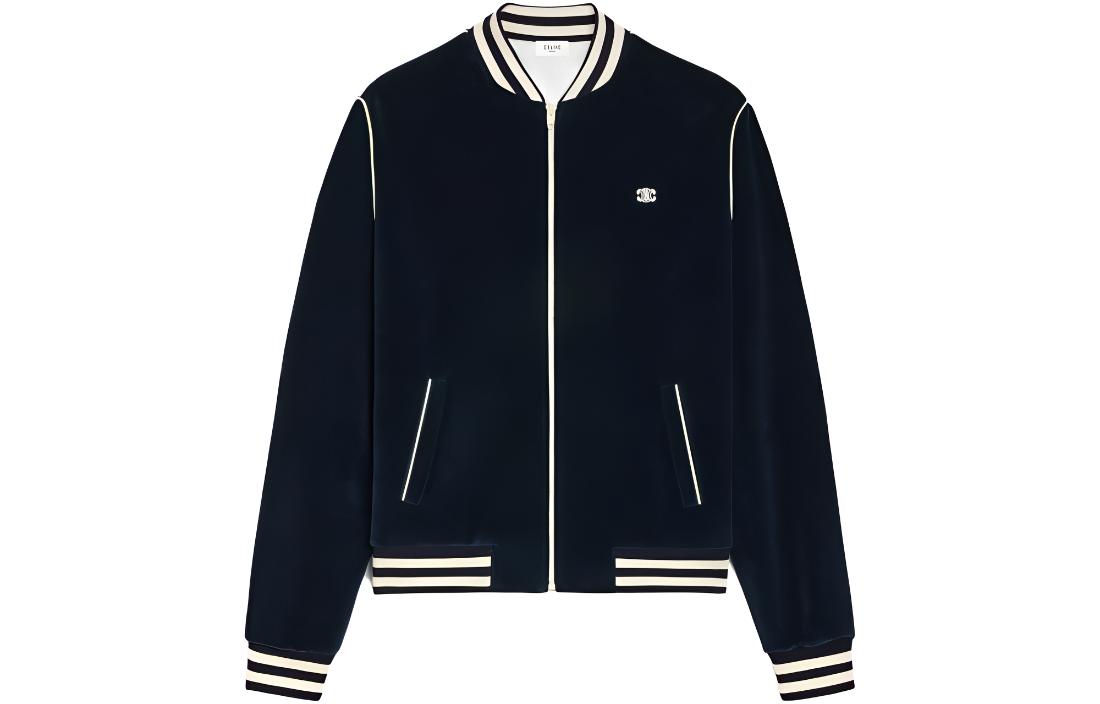 CELINE FW23 Striped Logo Long Sleeve Jacket Navy Blue  Outerwear. 2Y89C748Q-07XE