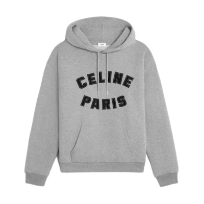 CELINE FW24 Grey Logo Print Hoodie Pullover Long Sleeve. 2Y88G670Q-09MB