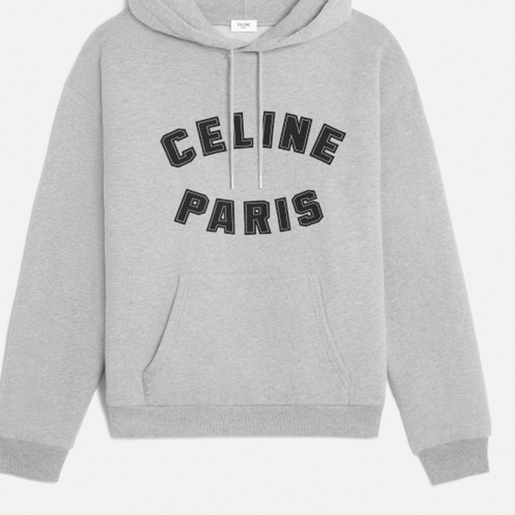 Shop CELINE FW24 Hoodie Kelabu Logo Cetakan Lengan Panjang. 2Y88G670Q-09MB