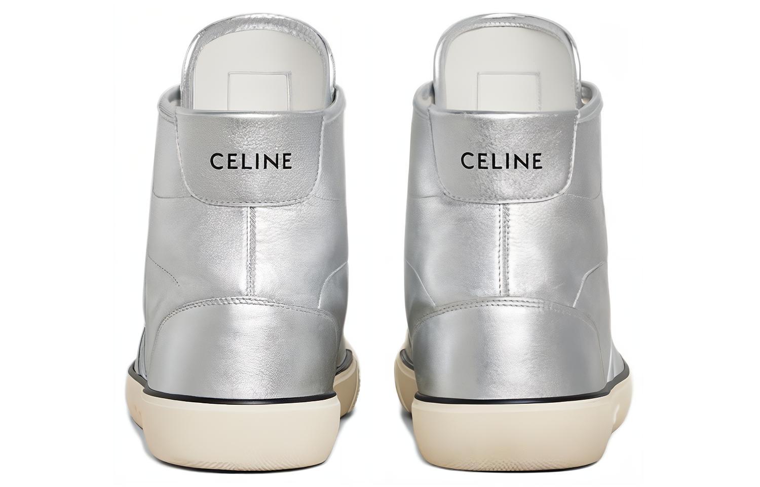Lookbook CELINE賽琳 皮革 圓頭繫帶 高幫 板鞋 男款 銀色