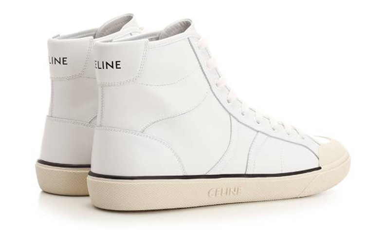 Shop セリーヌ ハイカットスニーカー (ホワイトカーフスキン) 356243985C01OP