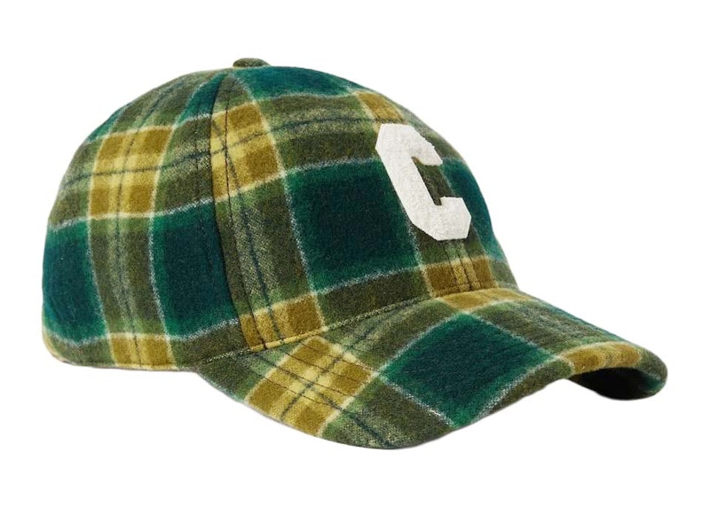 Celine Initial Snapback Cap In Checked Wool Vert Khaki Craie