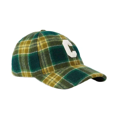 Celine Initial Snapback Cap In Checked Wool Vert Khaki Craie