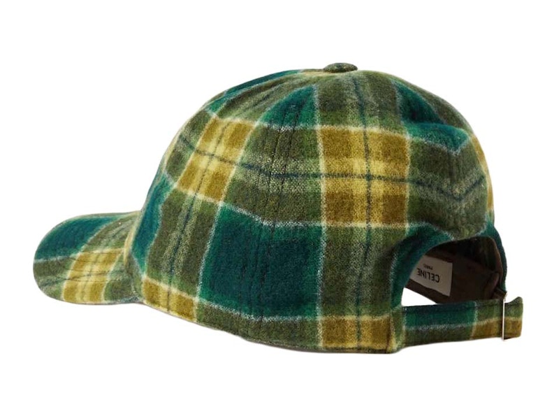 Order Celine 綠卡其色與白色格紋羊毛初版平沿帽