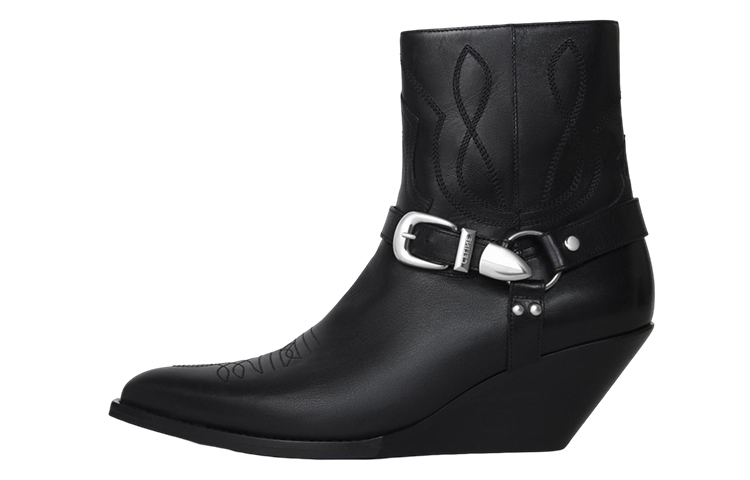 Buy 赛琳黑色真皮金属扣踝靴 350763492C.38NO