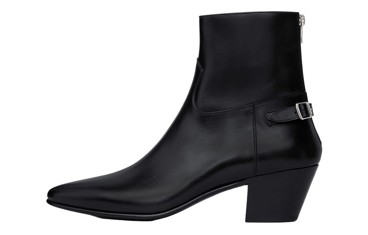 CELINE Leather Buckle Ankle Boot 'Black'