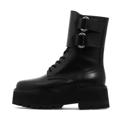 CELINE Leather Lace-Up Chunky Ankle Boots 'Black'