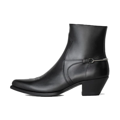 CELINE Leather Round Toe Zipper Chunky Heel Ankle Boot 'Black'