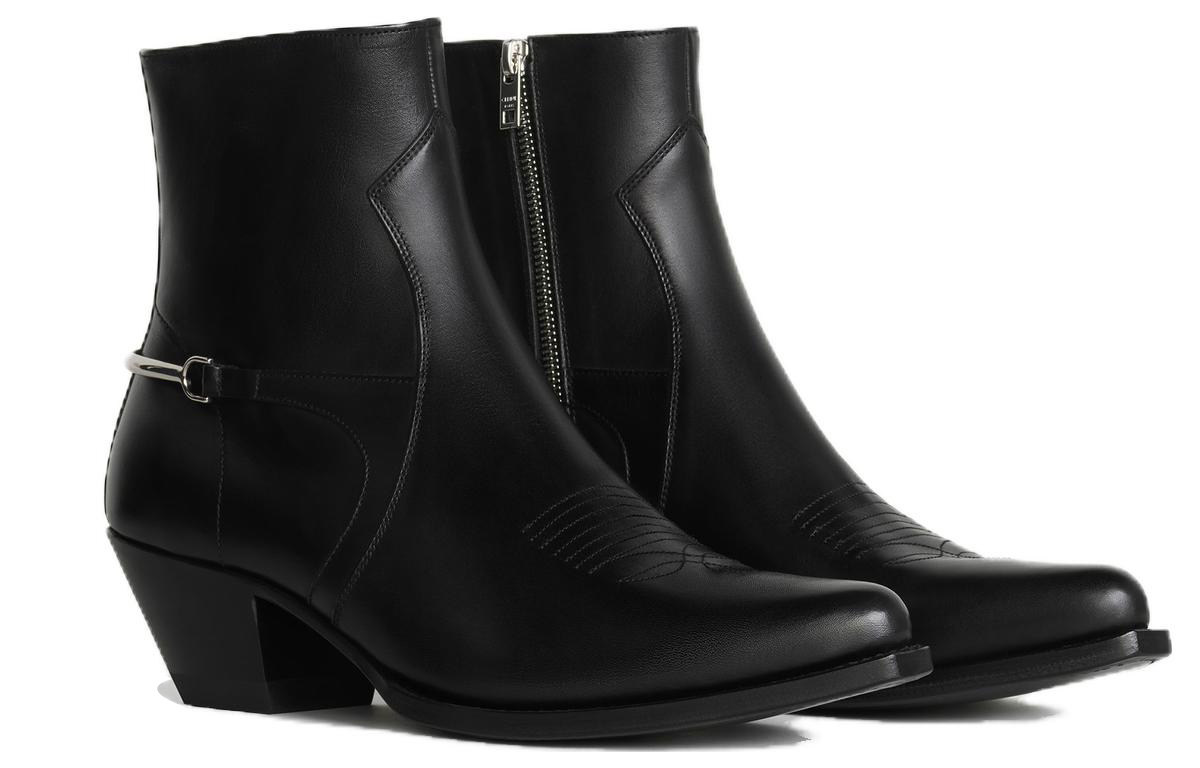CELINE Leather Round Toe Zipper Chunky Heel Ankle Boot 'Black' 圖 2