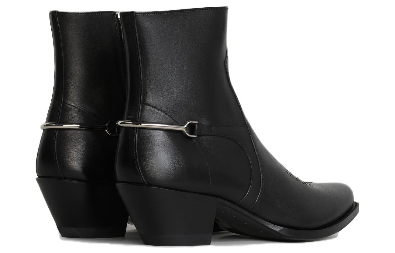 CELINE Leather Round Toe Zipper Chunky Heel Ankle Boot 'Black' 圖 3