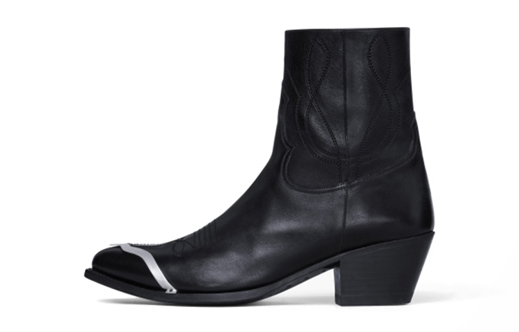 CELINE Leather Short Boots with Metal Toe Cap 'Black Fashion'