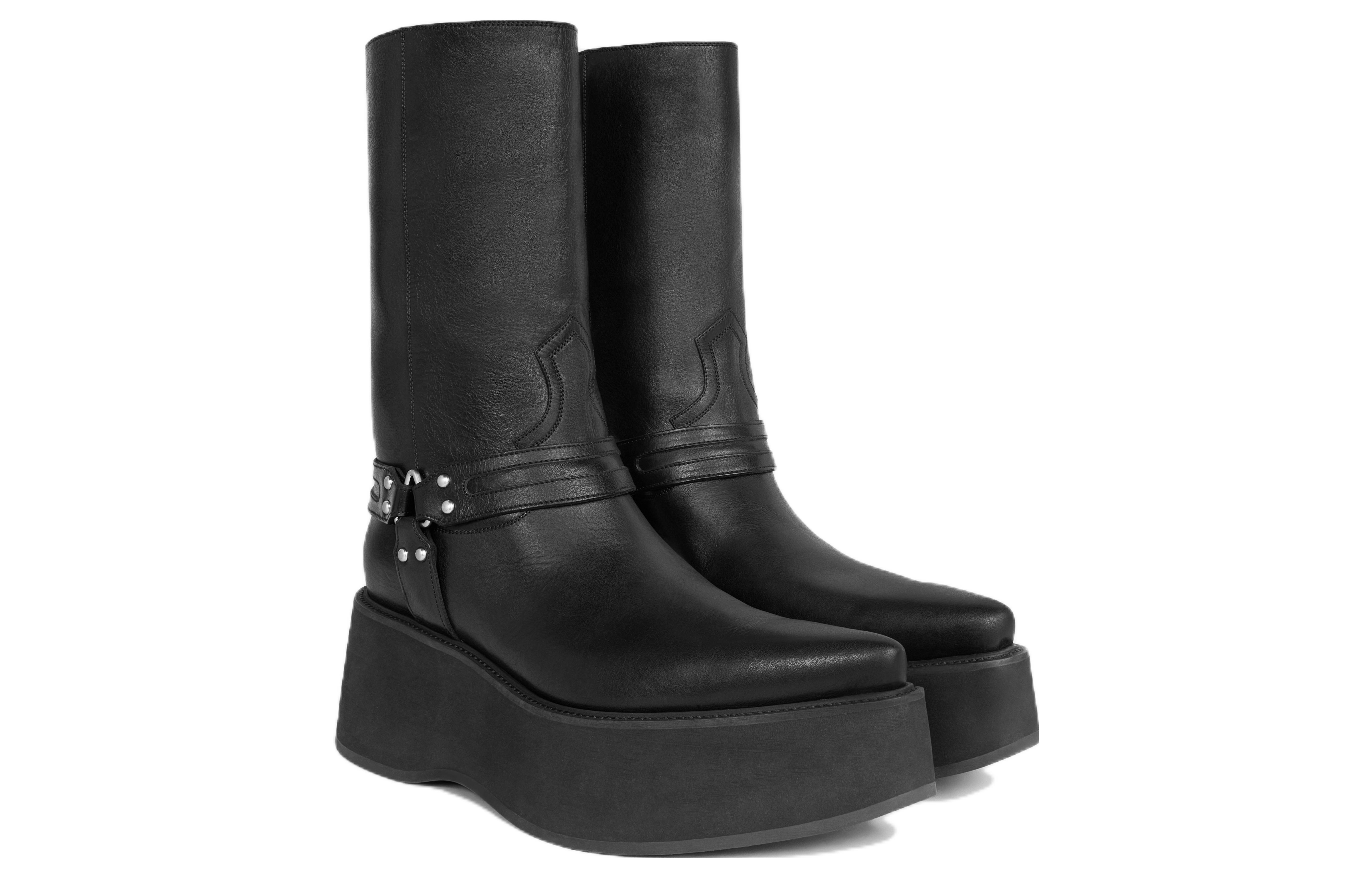 Lookbook セリーヌ レザー プラットフォーム アンクルブーツ (黒) 349903492C.38NO