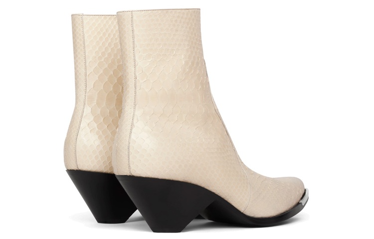 Shop セリーヌ レザー ジップ メタルトゥ ブーツ (ペールイエロー) 353584191C.11LY