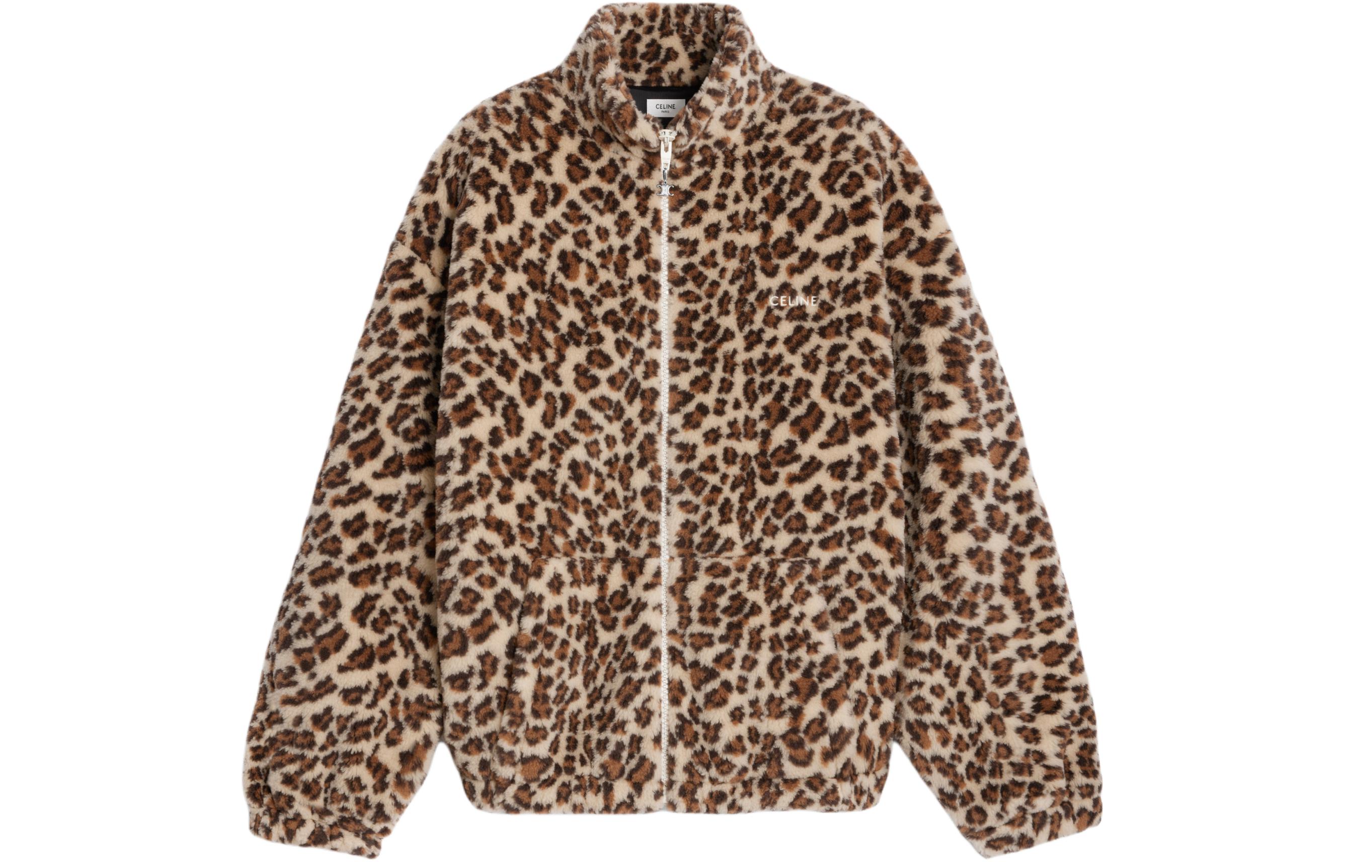 Celine Leopard Print Fleece Zip Jacket in Leopard Color 2Y26E050X-19LW