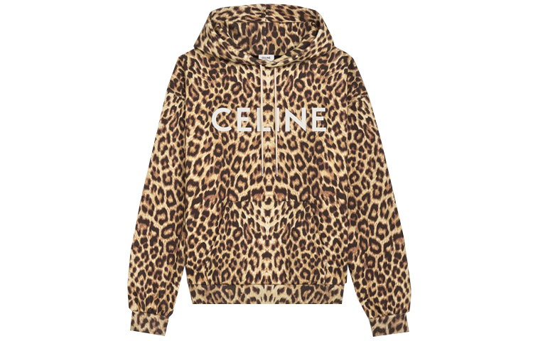 Celine Leopard Print Logo Hoodie - Loose Fit Long Sleeve 2Y321519M-19LE