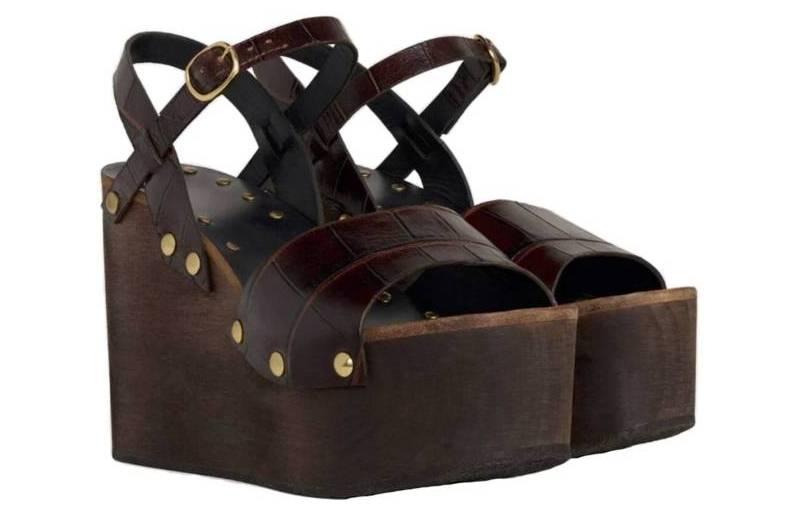 CELINE Les Bois Wedge Sandals 'Crocodile Printed Brown' CROCODILEPRINTEDBrown