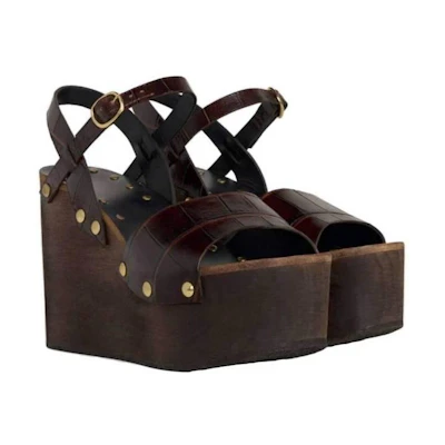 CELINE Les Bois Wedge Sandals 'Crocodile Printed Brown'