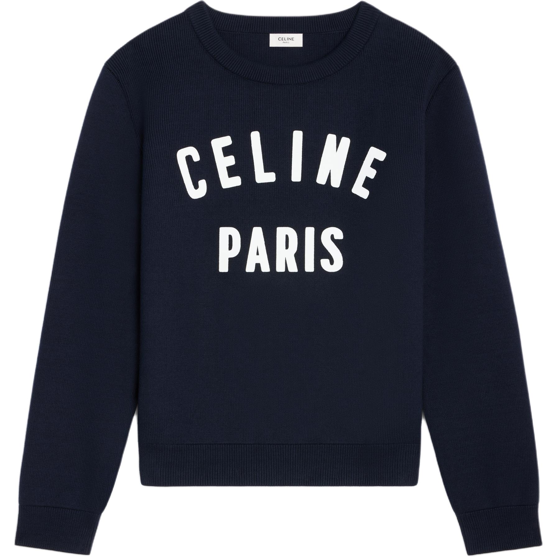 Celine Letter Print Crewneck Sweatshirt Navy Blue Long Sleeve 2ADMW338Y-07MR