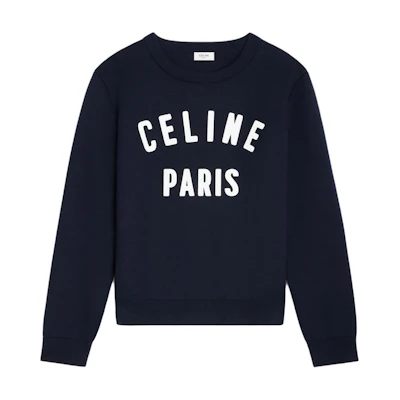 Celine Letter Print Crewneck Sweatshirt Navy Blue Long Sleeve 2ADMW338Y-07MR