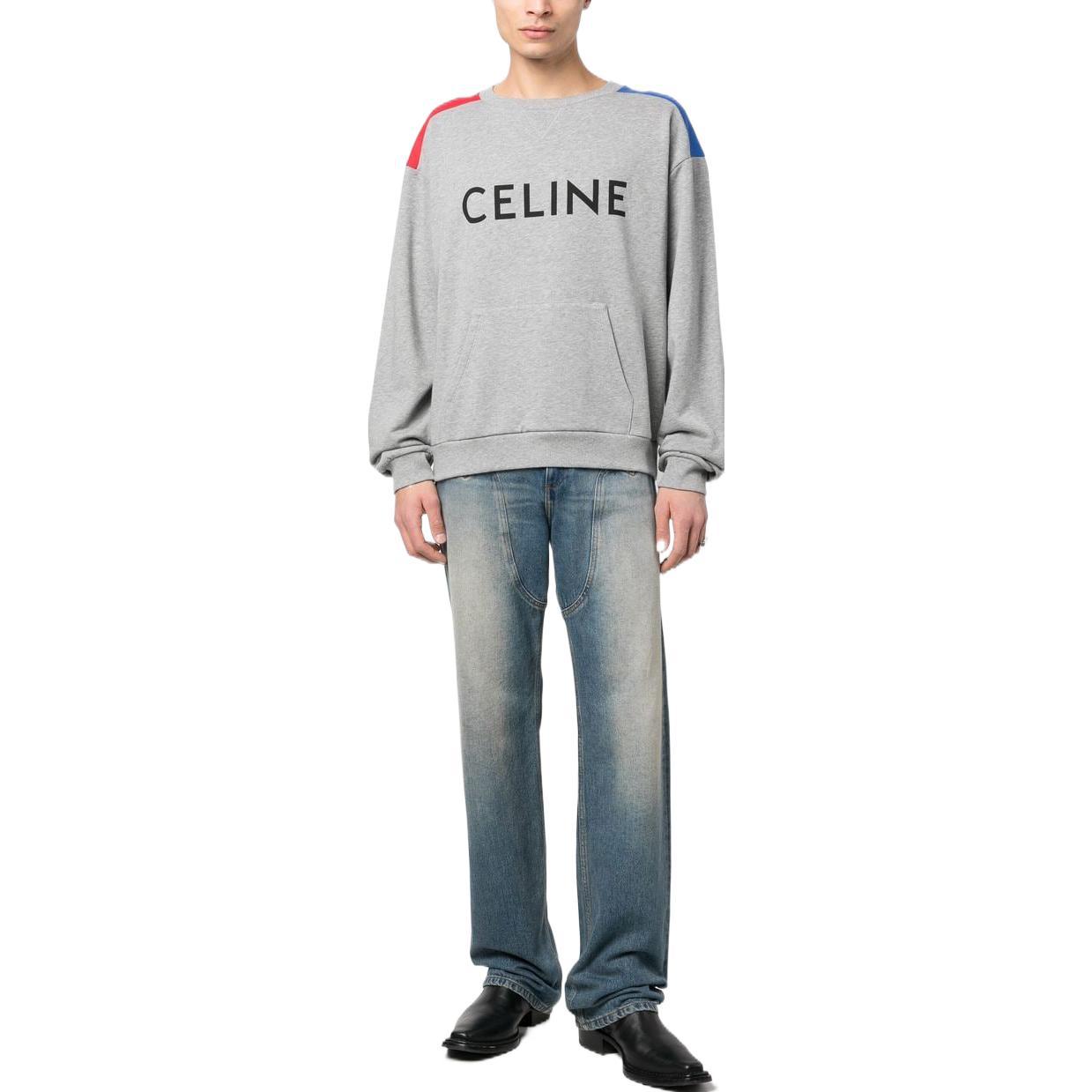 Lookbook Sudadera CELINE Logo Colorblock Gris Estilo Pullover. 2Y819670Q-08UI