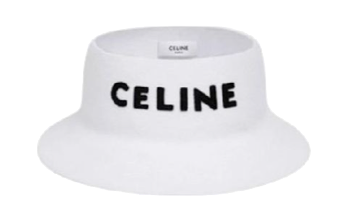 CELINE Logo Detail Felt Bucket Hat Unisex Couple Style White. 2AUV3749Q-01OW