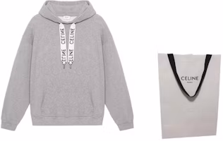 Shop CELINE Logo Drawstring Loose Fit Hoodie Light Grey 2Y468052H-08GC