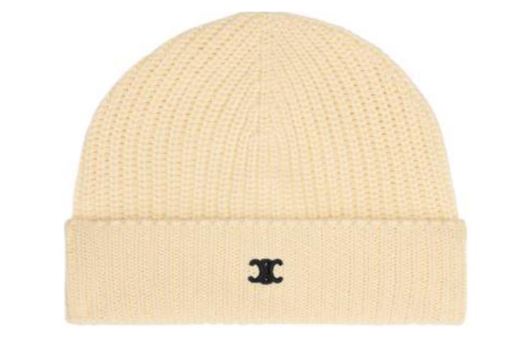 CELINE Logo Embroidered Cotton Beanie Unisex Couple Style in Off-White. 2ADAU347Y01OW