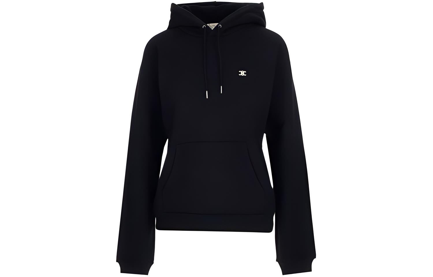 Celine Logo Embroidered Patch Reversible Fleece Sweatshirt Unisex Black 2Y095345F-38NO