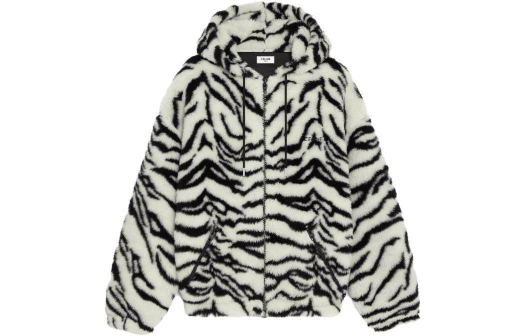 Celine Logo Embroidered Zip Hoodie Jacket Black/White Mens 2Y905386W-01OB