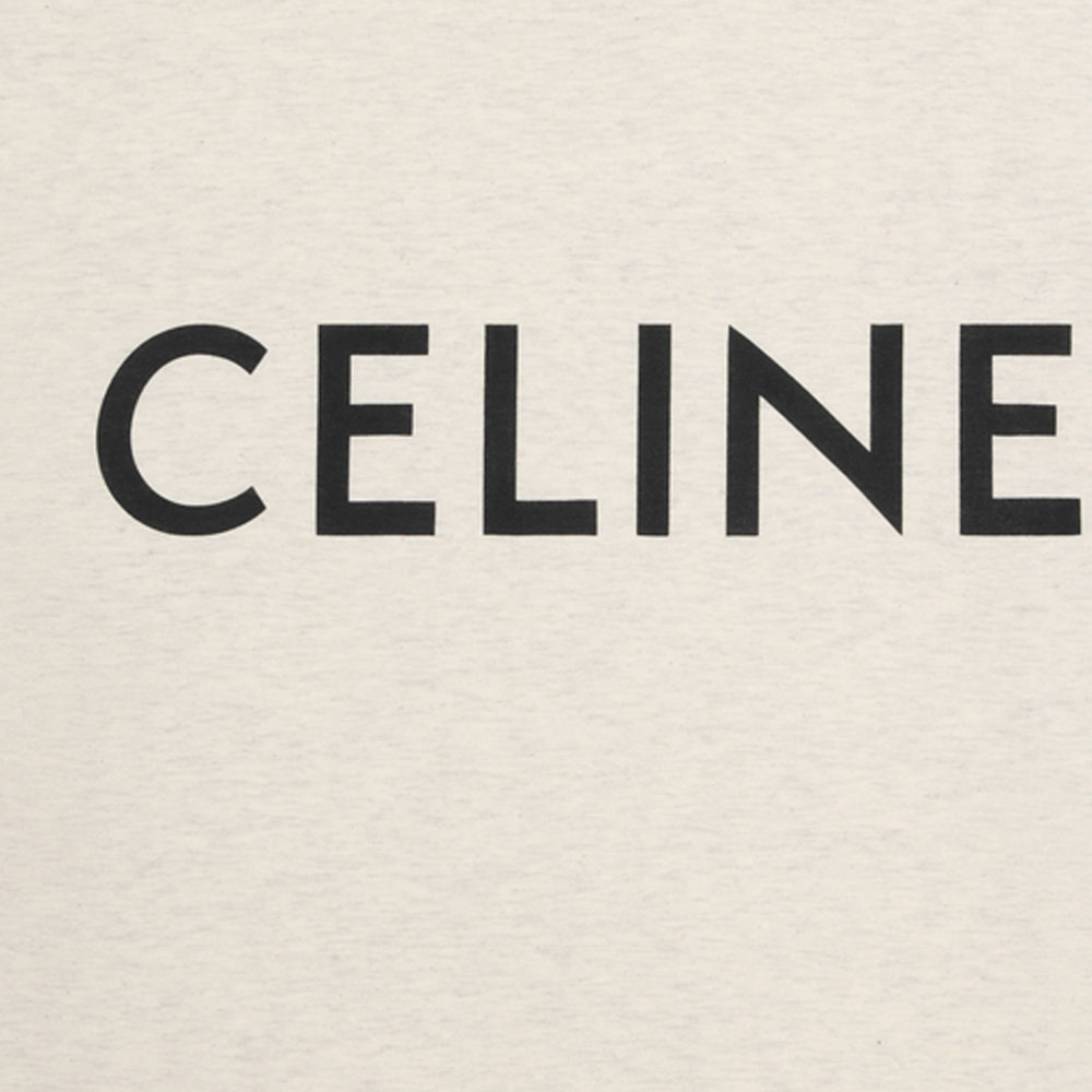 Shop セリーヌ ロゴプリント クルーネック ルーズフィット Tシャツ メンズ オフホワイト 2X681657Y-02BL