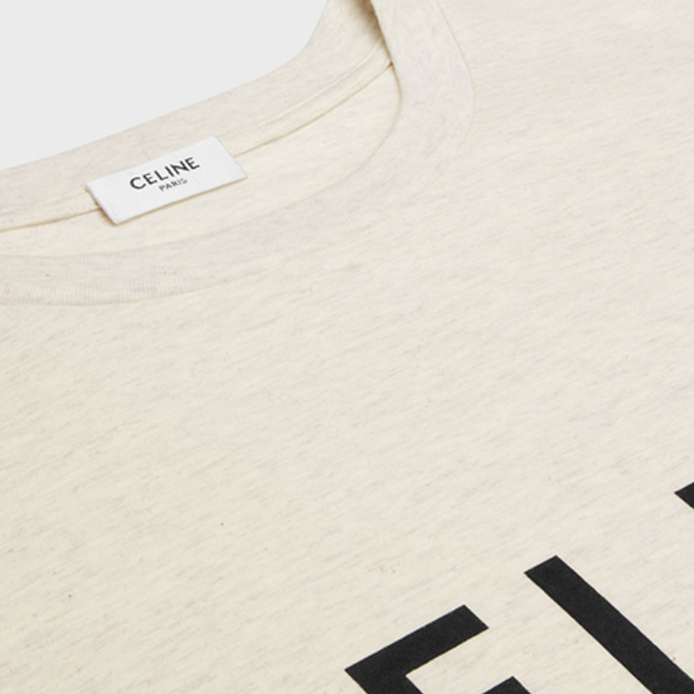 Purchase セリーヌ ロゴプリント クルーネック ルーズフィット Tシャツ メンズ オフホワイト 2X681657Y-02BL