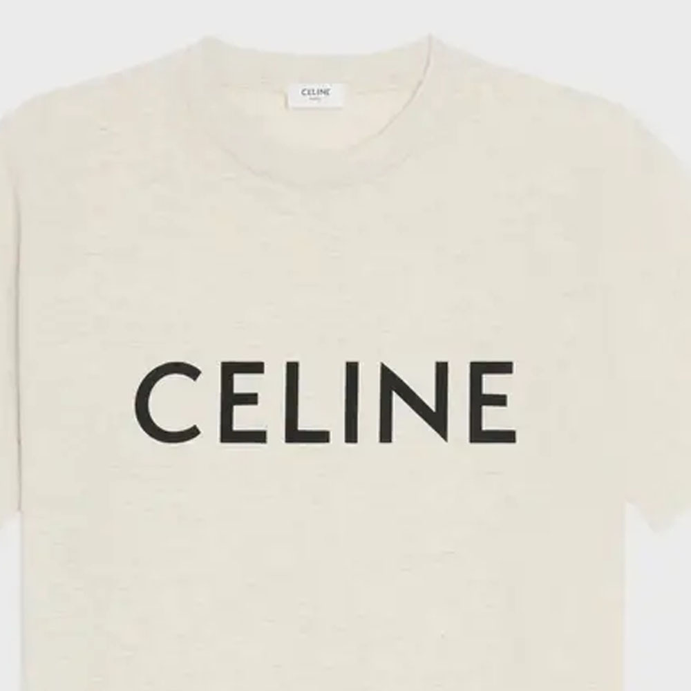 Details for セリーヌ ロゴプリント クルーネック ルーズフィット Tシャツ メンズ オフホワイト 2X681657Y-02BL