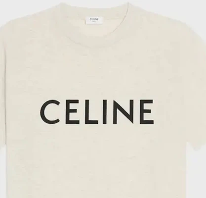 CELINE Logo Print Kemeja-T Longgar Leher Bulat Lelaki Warna Putih Pudar. 2X681657Y-02BL Details for CELINE Logo Print Kemeja-T Longgar Leher Bulat Lelaki Warna Putih Pudar. 2X681657Y-02BL