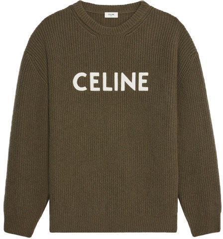 celine-logo-print-crewneck-sweater-khaki-green-long-sleeve-2-a19-r205-o-15-kh