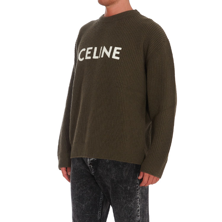 Purchase CELINE Logo Print Sweater Khaki Green Lengan Panjang Crewneck 2A19R205O-15KH