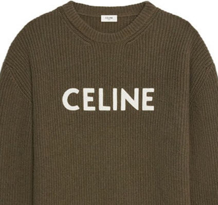 CELINE Logo Print Sweater Khaki Green Lengan Panjang Crewneck 2A19R205O-15KH Details for CELINE Logo Print Sweater Khaki Green Lengan Panjang Crewneck 2A19R205O-15KH