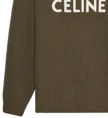 CELINE Logo Print Sweater Khaki Green Lengan Panjang Crewneck 2A19R205O-15KH Sizing CELINE Logo Print Sweater Khaki Green Lengan Panjang Crewneck 2A19R205O-15KH