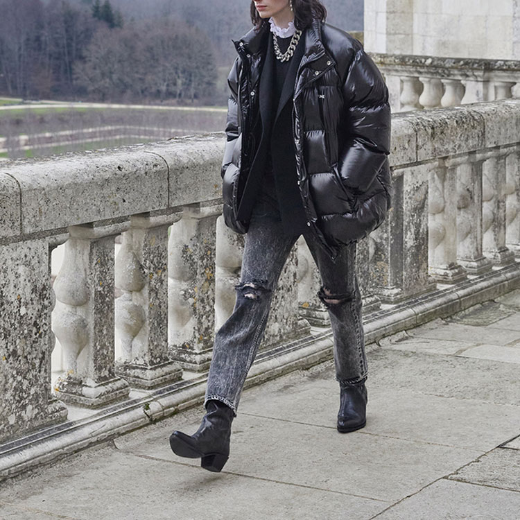 Shop CELINE Logo Printed High-Neck Puffer Jacket Winter Black 2W430595K-38NO