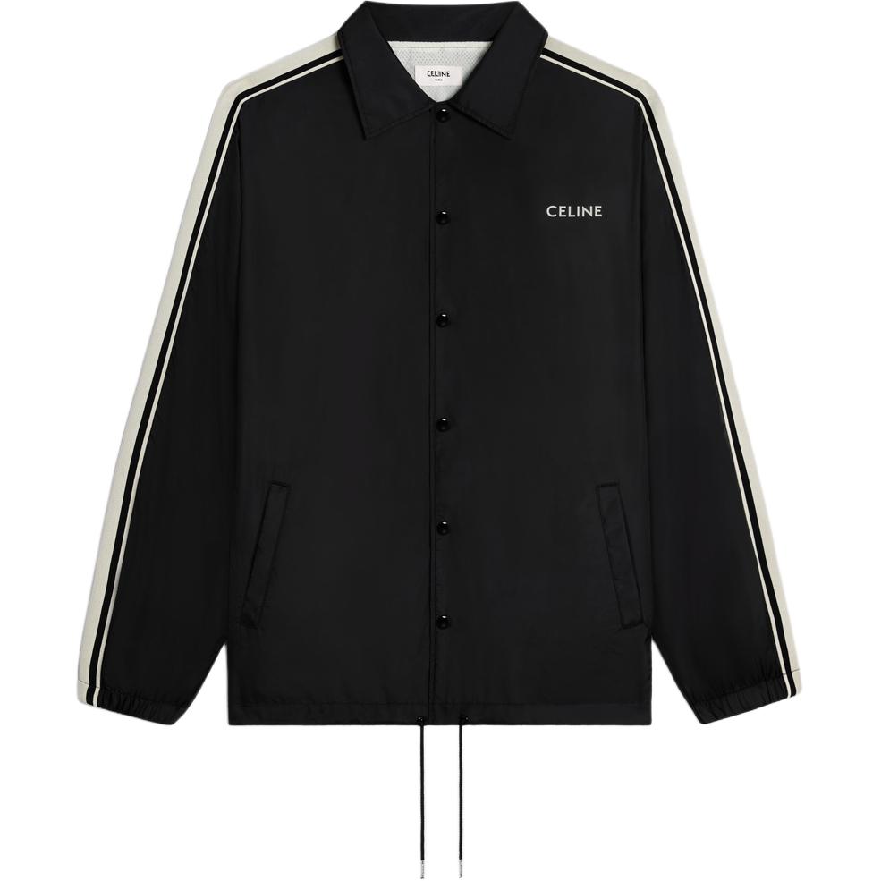 Celine Logo Striped Collar Button-Up Loose Long-Sleeve Jacket Black Menswear 2W01C281X-38NO