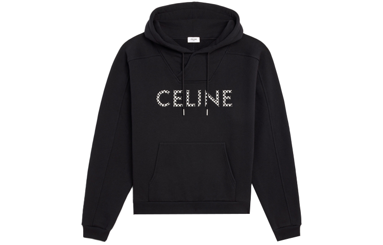 Celine Logo Studded Fleece Hoodie in Black 2Y451052H-38AW