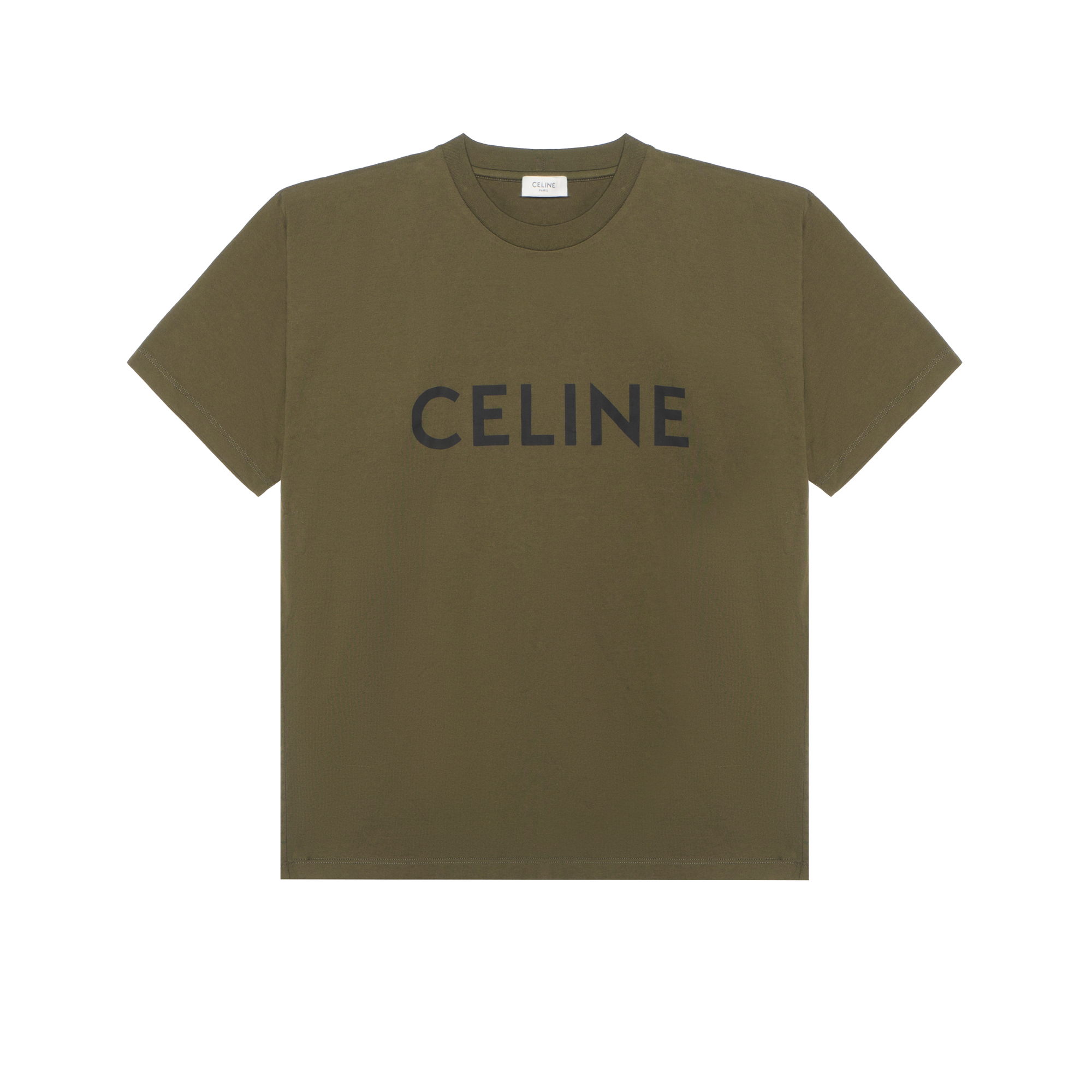 CELINE Loose Fit Letter Logo Print Crewneck T-Shirt Deep Green 2X681501F-02DB