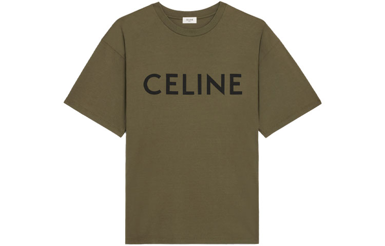 Order CELINE Kaos Crewneck Loose Fit Logo Huruf Cetak Warna Hijau Tua 2X681501F-02DB