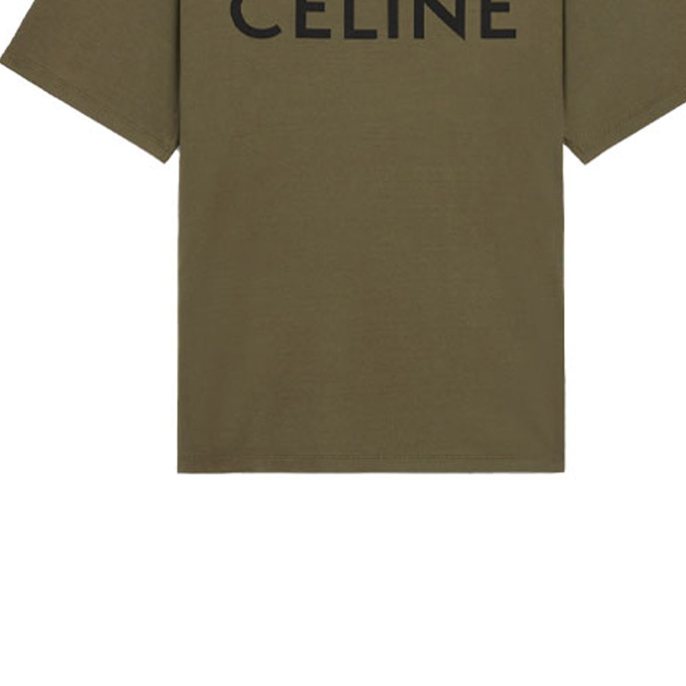 Details for CELINE Kaos Crewneck Loose Fit Logo Huruf Cetak Warna Hijau Tua 2X681501F-02DB