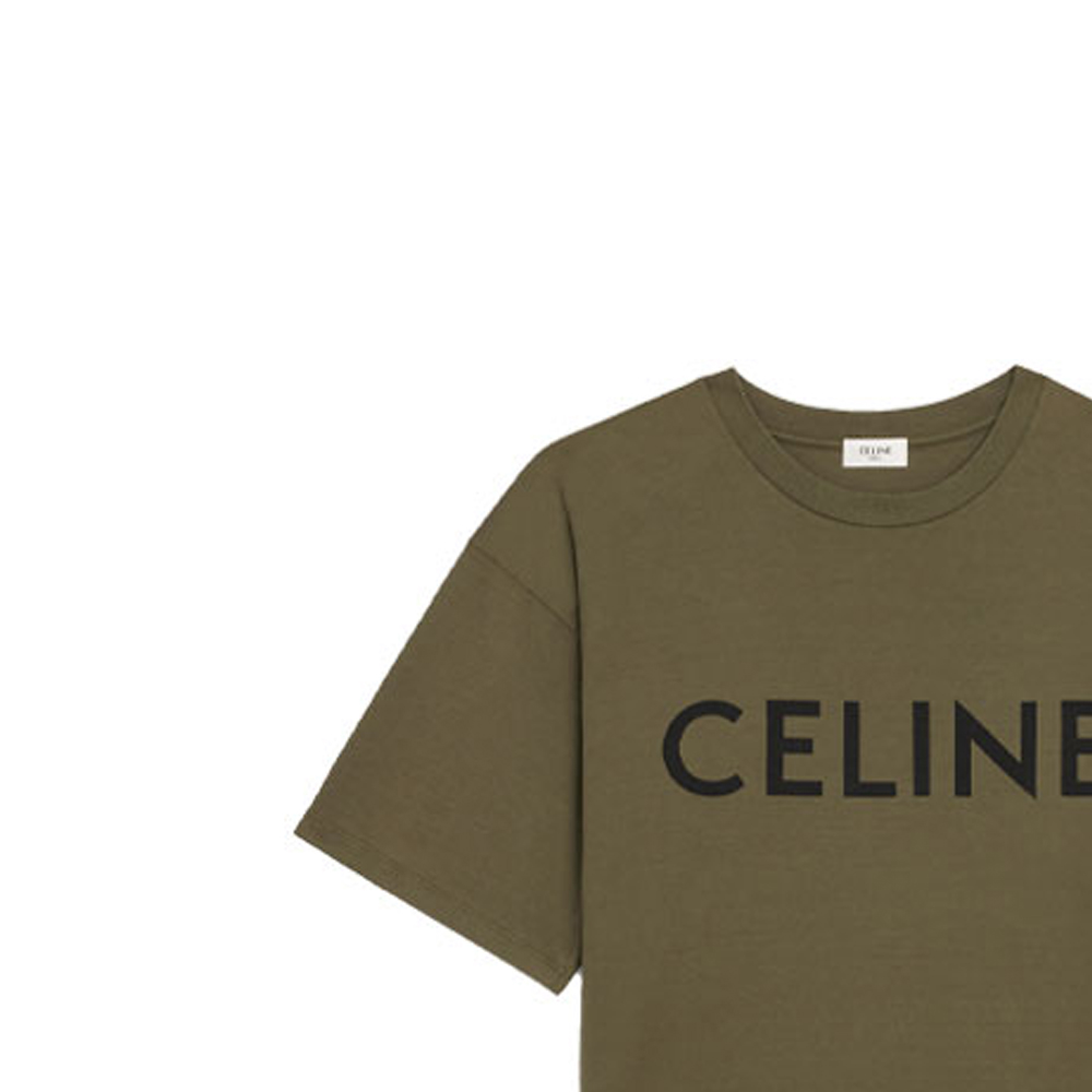 Sizing CELINE Kaos Crewneck Loose Fit Logo Huruf Cetak Warna Hijau Tua 2X681501F-02DB
