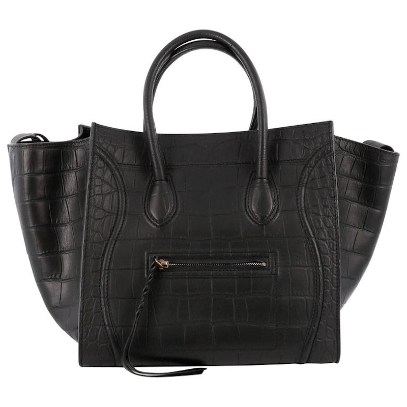 Celine Luggage Crocodile Embossed Phantom Black