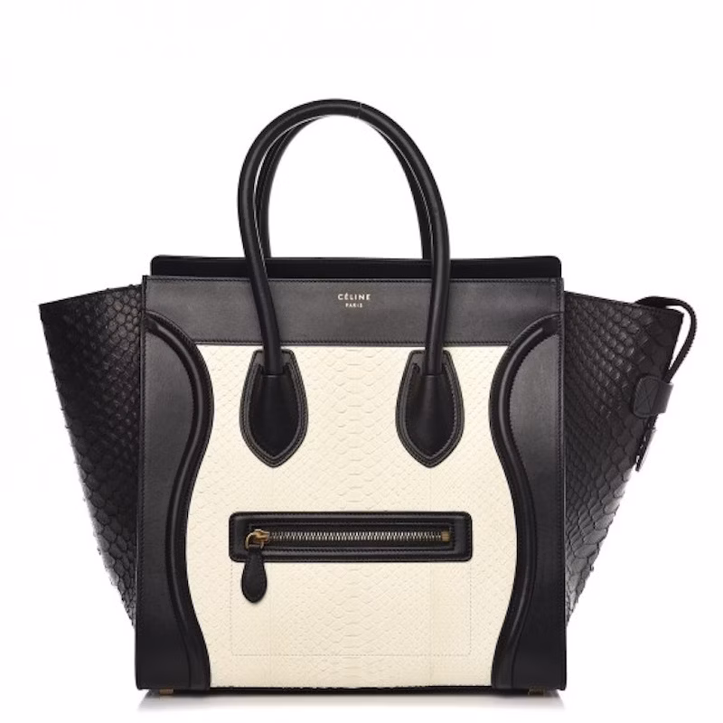 celine-luggage-python-mini-black-white