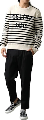 CELINE Marinière Cotton Crew Neck Striped Embroidered Sweater Black . 2ADDU012W-01OB Purchase CELINE Marinière Cotton Crew Neck Striped Embroidered Sweater Black . 2ADDU012W-01OB